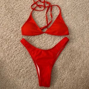 Zaful Ribbed High-Leg Cheeky Bikini Set